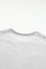 Gray Leopard Patchwork Exposed Seam Buttoned Neck Sweatshirt Sweatshirts & Hoodies JT's Designer Fashion