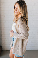 Jet Stream Mix Pattern Hollowed Knit Open Front Cardigan Sweaters JT's Designer Fashion