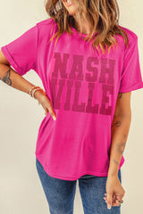 Rose Red NASHVILLE Rhinestone Crew Neck Graphic Tee Graphic Tees JT's Designer Fashion