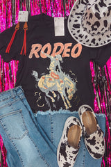 Black RODEO Cowboy Graphic Crewneck T Shirt Graphic Tees JT's Designer Fashion