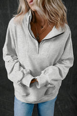 Light Grey Zip-up Stand Neck Kangaroo Pocket Sweatshirt Sweatshirts & Hoodies JT's Designer Fashion