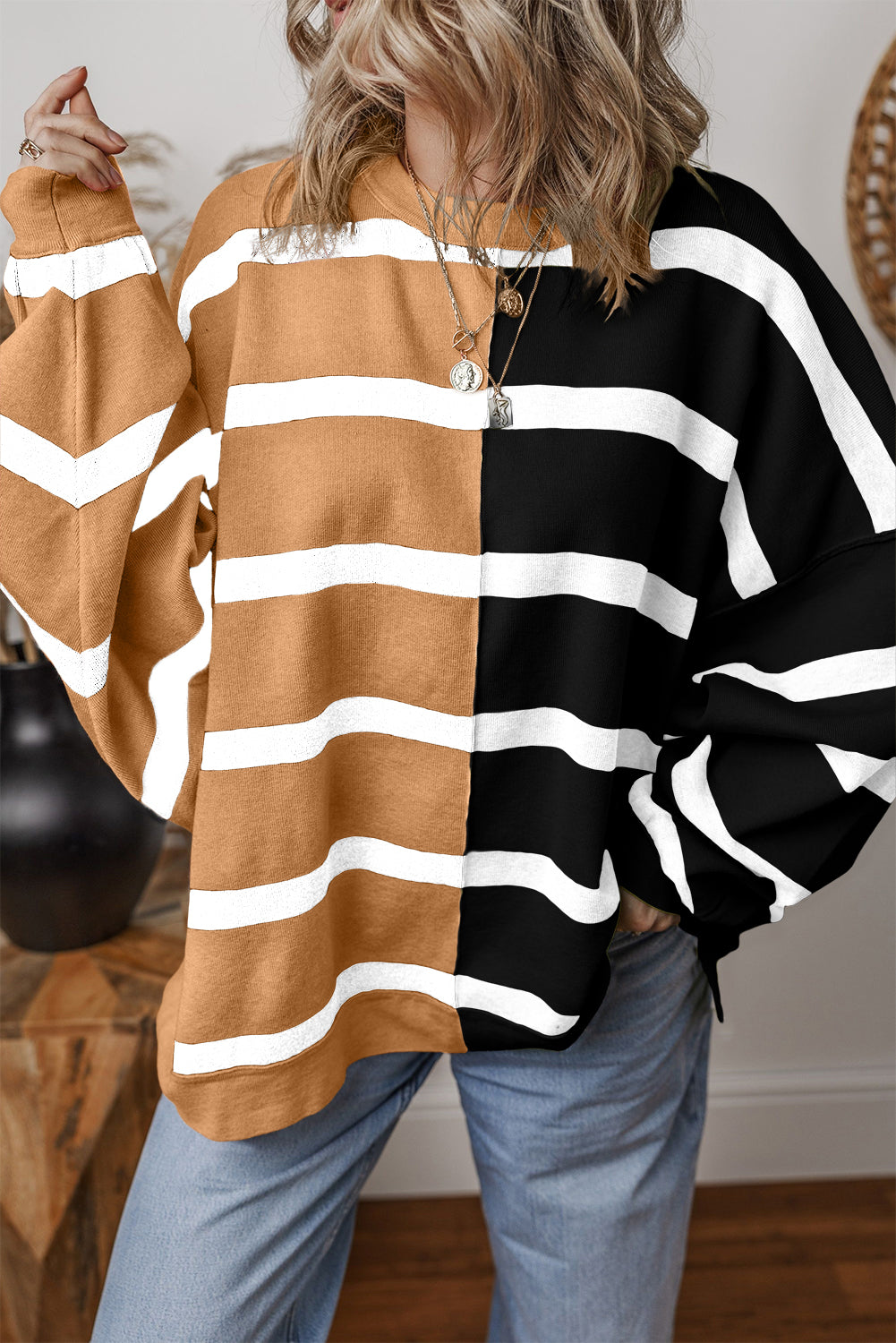 Light French Beige Colorblock Oversized Sweater Light French Beige 50%Viscose+28%Polyester+22%Polyamide Sweaters JT's Designer Fashion
