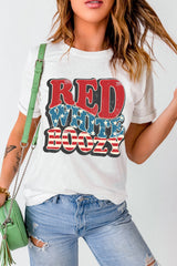 White RED WHITE BOOZY Stars and Stripes Graphic T Shirt Graphic Tees JT's Designer Fashion