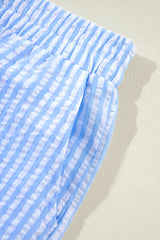 Sky Blue Stripe V Neck Bowknot Crop Tank and Shorts Set Short Sets JT's Designer Fashion