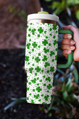 Dark Green Clover Print Thermos Cup with Handle 1200ml Tumblers JT's Designer Fashion