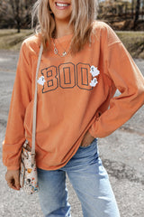 Orange Embroidered BOO Ghost Corded Halloween Sweatshirt Graphic Sweatshirts JT's Designer Fashion