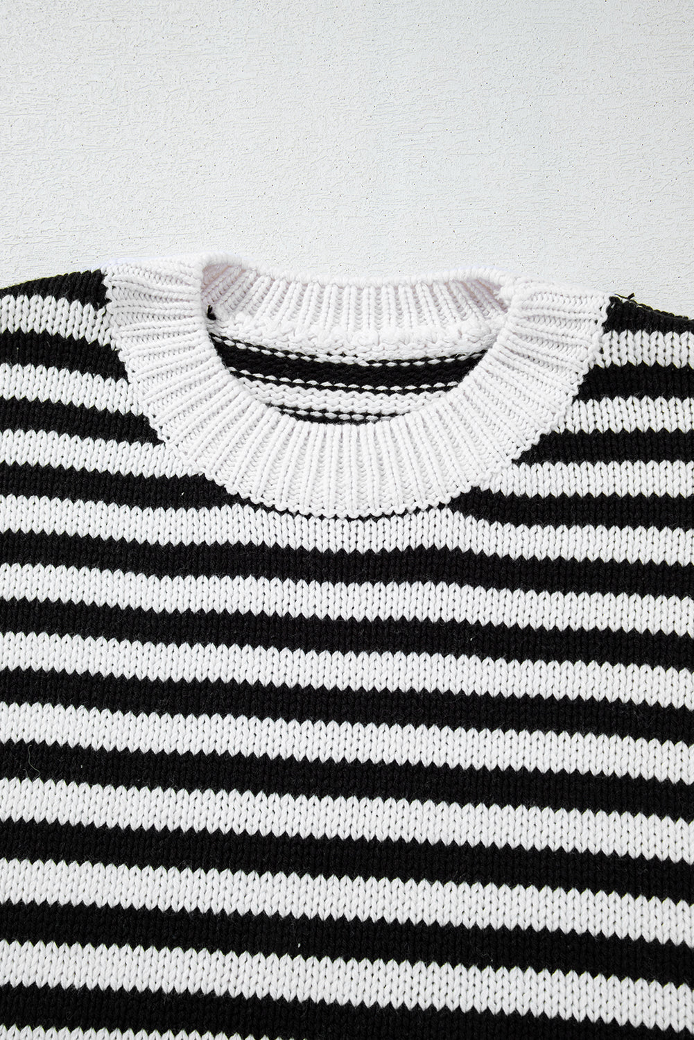 Black white Striped Drop Shoulder Bishop Sleeve Knit Sweater Sweaters JT's Designer Fashion