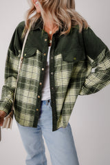 Blackish Green Snap Buttons Colorblock Plaid Shacket Plaid Shackets JT's Designer Fashion