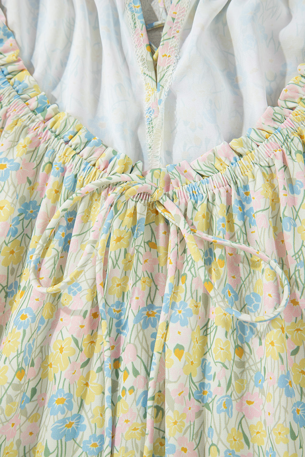 Green Floral Half Sleeve Frilled U Neck A-line Short Dress Floral Dresses JT's Designer Fashion