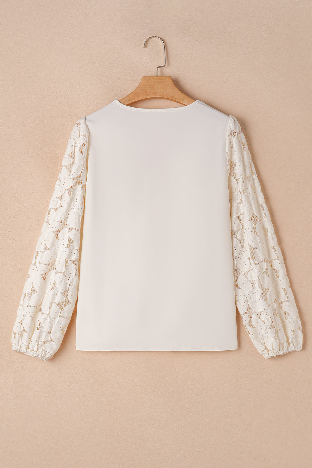 White Scalloped V Neckline Lace Hollowed Lantern Sleeve Blouse Blouses & Shirts JT's Designer Fashion