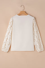 White Scalloped V Neckline Lace Hollowed Lantern Sleeve Blouse Blouses & Shirts JT's Designer Fashion