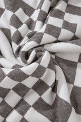 Gray Checkered Print Drop Shoulder Round Neck Sweater Sweaters JT's Designer Fashion