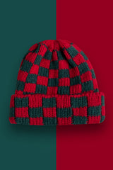 Racing Red Two Tone Checkered Folded Eaveless Beanie Cap Headwear JT's Designer Fashion