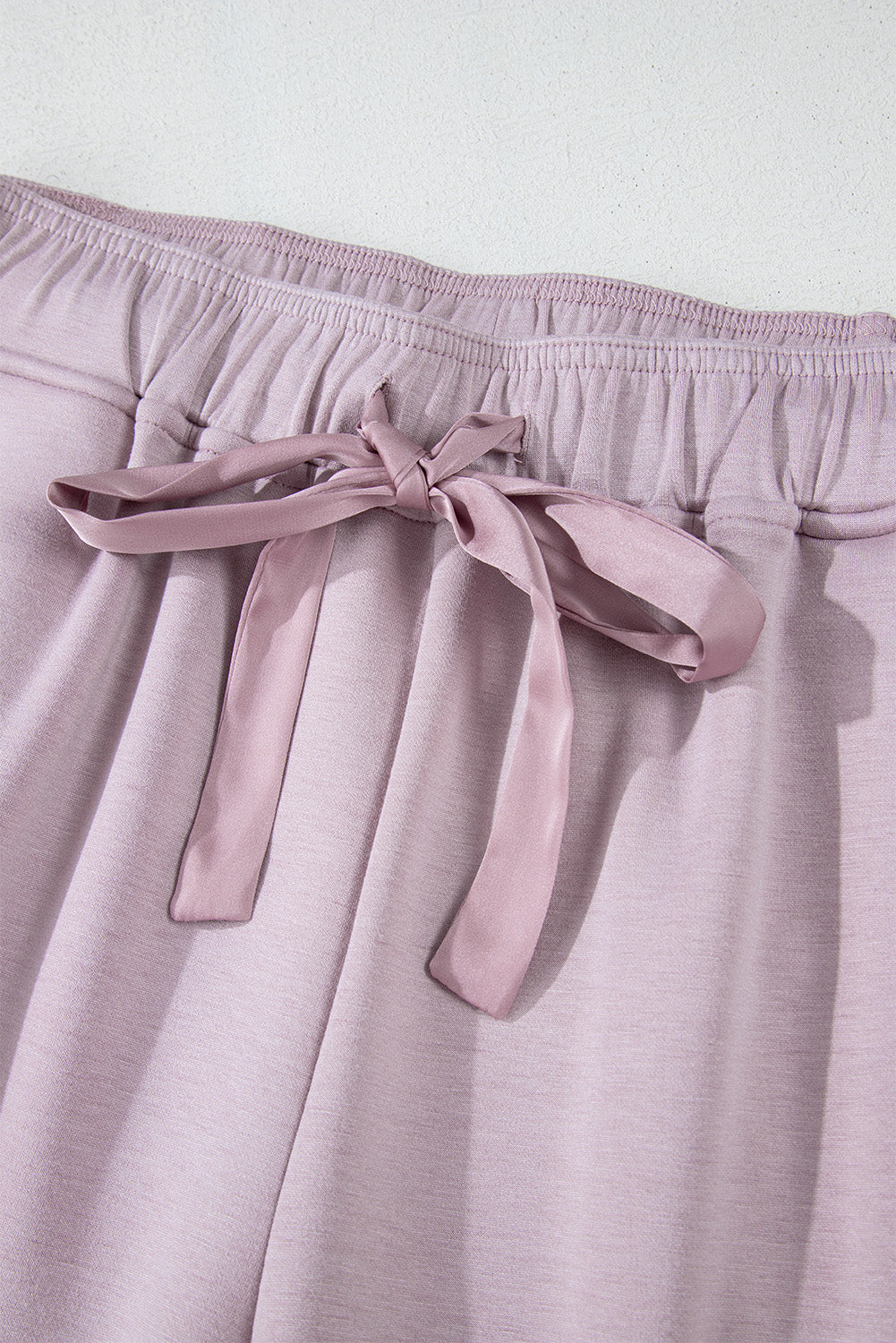 Orchid Petal Drawstring Waist Satin Stripe Patch Straight Leg High Waist Pants Pants & Culotte JT's Designer Fashion
