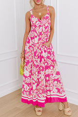 Rose Floral V Neck Crisscross Backless Long Dress Maxi Dresses JT's Designer Fashion