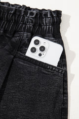 Black Drawstring High Waist Casual Denim Shorts with Pockets Denim Shorts JT's Designer Fashion