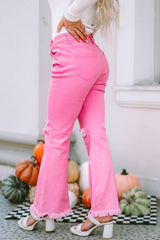 Pink Vintage High Waist Flare Leg Ripped Raw Hem Jeans Jeans JT's Designer Fashion