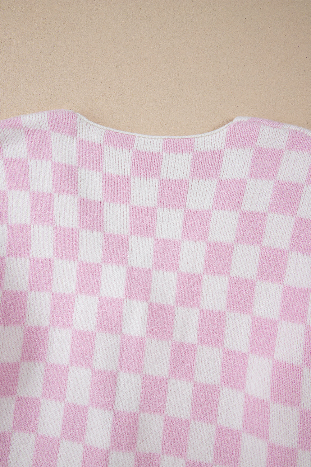 Light Pink Checkered Knitted Lace-up Ruffled 3/4 Sleeve Cardigan Cardigans JT's Designer Fashion