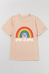 Khaki Love is Love Rainbow Heart Printed Cotton Blend T Shirt Graphic Tees JT's Designer Fashion