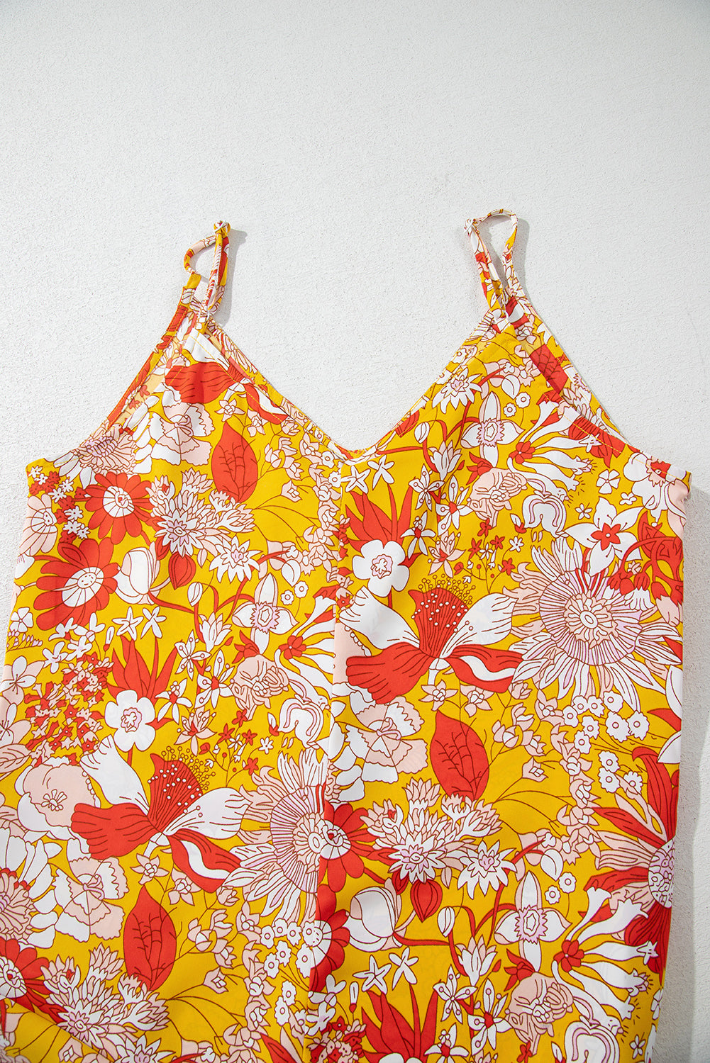 Orange Floral V Neck Wide Leg Sleeveless Jumpsuit Jumpsuits & Rompers JT's Designer Fashion