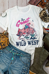 White The Great WILD WEST Rodeo Graphic Crew Neck T Shirt Graphic Tees JT's Designer Fashion