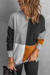 Color Block Round Neck Long Sleeves Pullover Sweatshirt Sweatshirts & Hoodies JT's Designer Fashion