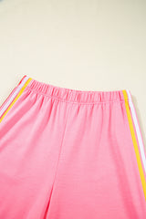 Bonbon Color Contrast Crewneck T Shirt and Wide Leg High Waist Pants Set Pant Sets JT's Designer Fashion