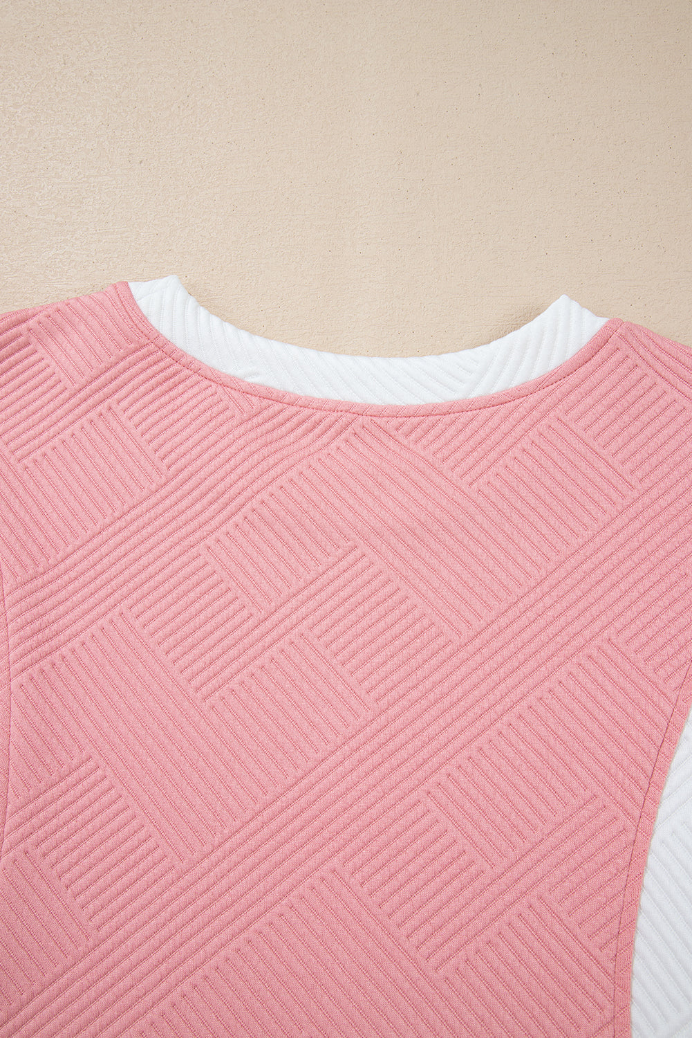 Pink Textured Colorblock Patchwork Tee Two Piece Shorts Set Short Sets JT's Designer Fashion