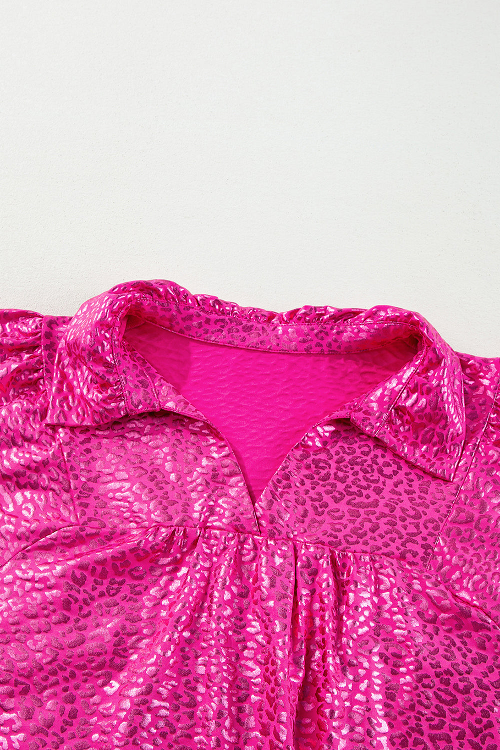 Rose Red Metallic Leopard Print Collared Babydoll Mini Dress Mini Dresses JT's Designer Fashion