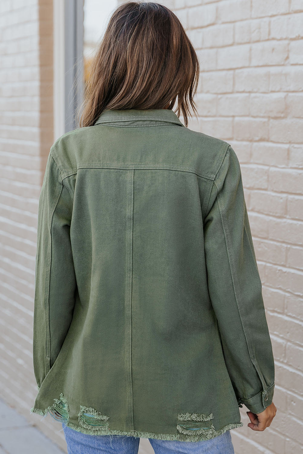 Green Ripped Denim Jacket Denim Jackets JT's Designer Fashion
