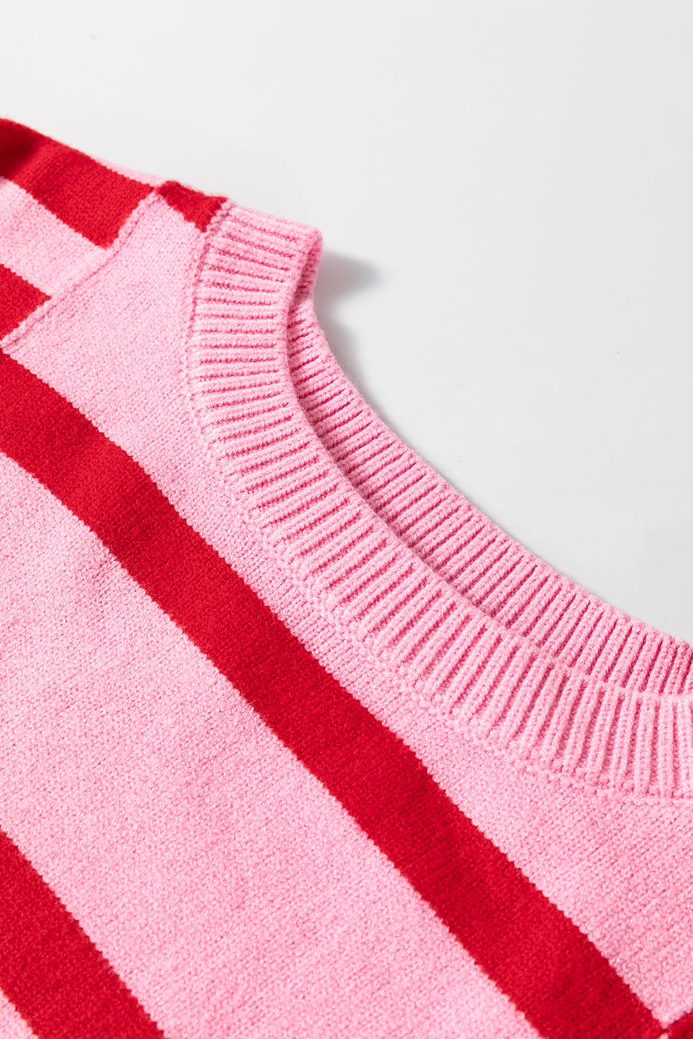 Pink Stripe Bubble Sleeve Drop Shoulder Ribbed Trim Sweater Sweaters JT's Designer Fashion