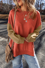Gold Flame Two Tone Patchwork Drop Shoulder Pullover Sweatshirt Sweatshirts & Hoodies JT's Designer Fashion