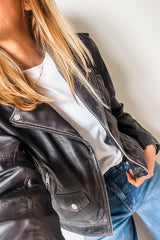 Black PU Leather Lapel Collar Zipper Jacket Jackets JT's Designer Fashion