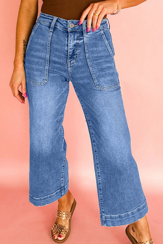 Sky Blue Cropped High Rise Wide Leg Jeans Sky Blue 72%Cotton+26%Polyester+2%Elastane Jeans JT's Designer Fashion
