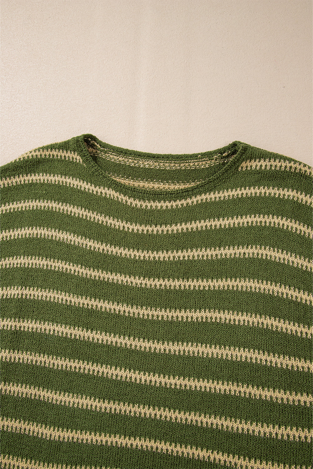 Green Stripe Drop Shoulder Casual Sweater Sweaters JT's Designer Fashion