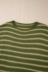 Green Stripe Drop Shoulder Casual Sweater Sweaters JT's Designer Fashion