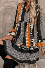 Black Striped Polka Dot Print Ruffled Hem V Neck Mini Dress Mini Dresses JT's Designer Fashion