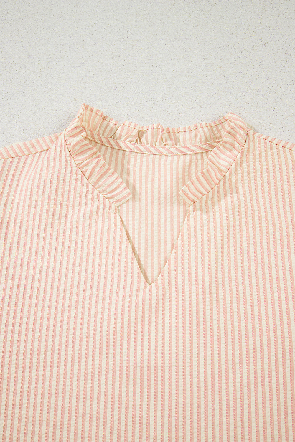 Pink Stripe Bow Knot Cuff Pearl Embellished Puff Sleeve V Neck Blouse Blouses & Shirts JT's Designer Fashion