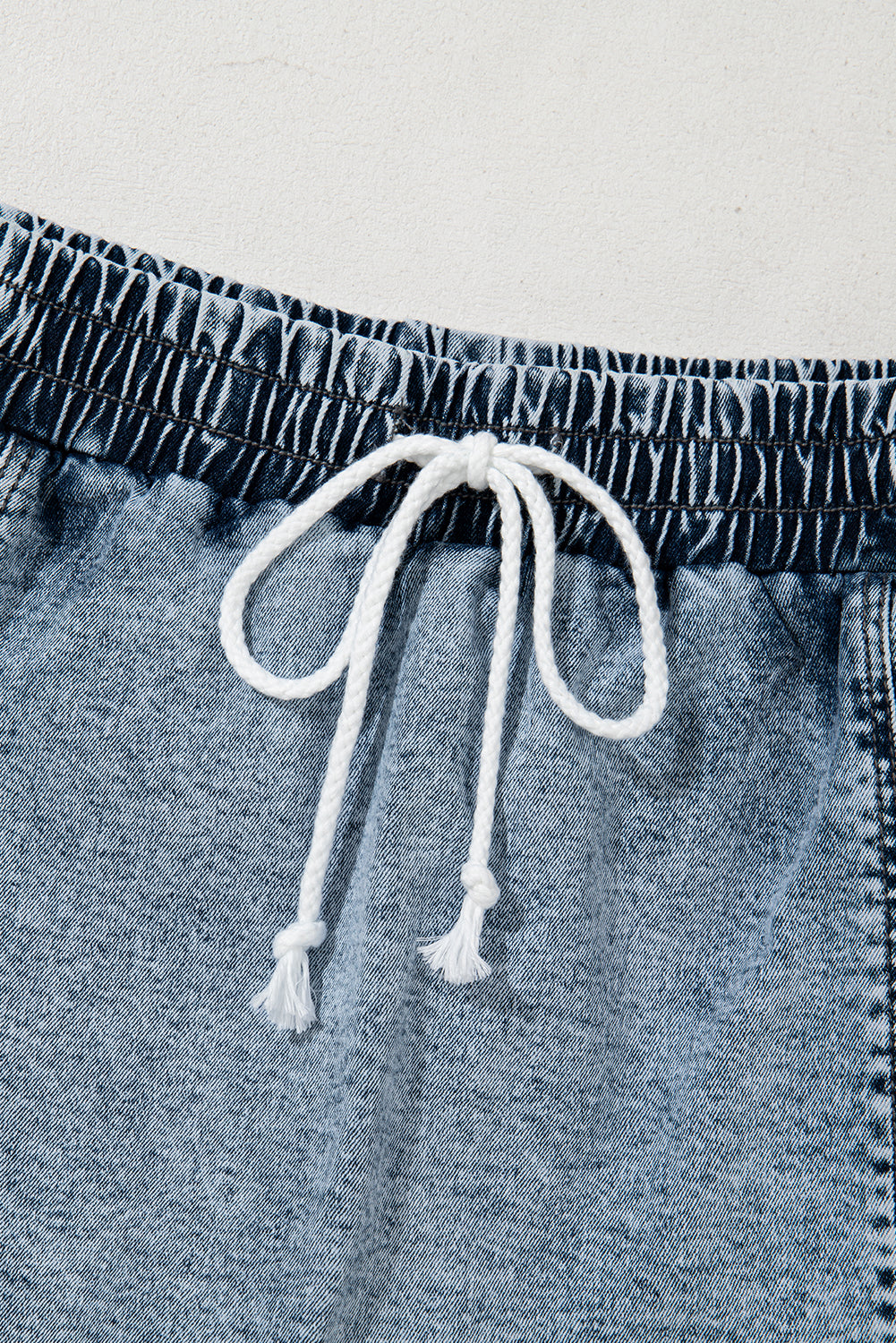 Dusk Blue Drawstring High Waist Pocketed Denim Shorts Bottoms JT's Designer Fashion