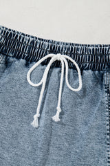 Dusk Blue Drawstring High Waist Pocketed Denim Shorts Bottoms JT's Designer Fashion