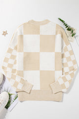 Flaxen Checkered Print Drop Shoulder Sweater Sweaters JT's Designer Fashion