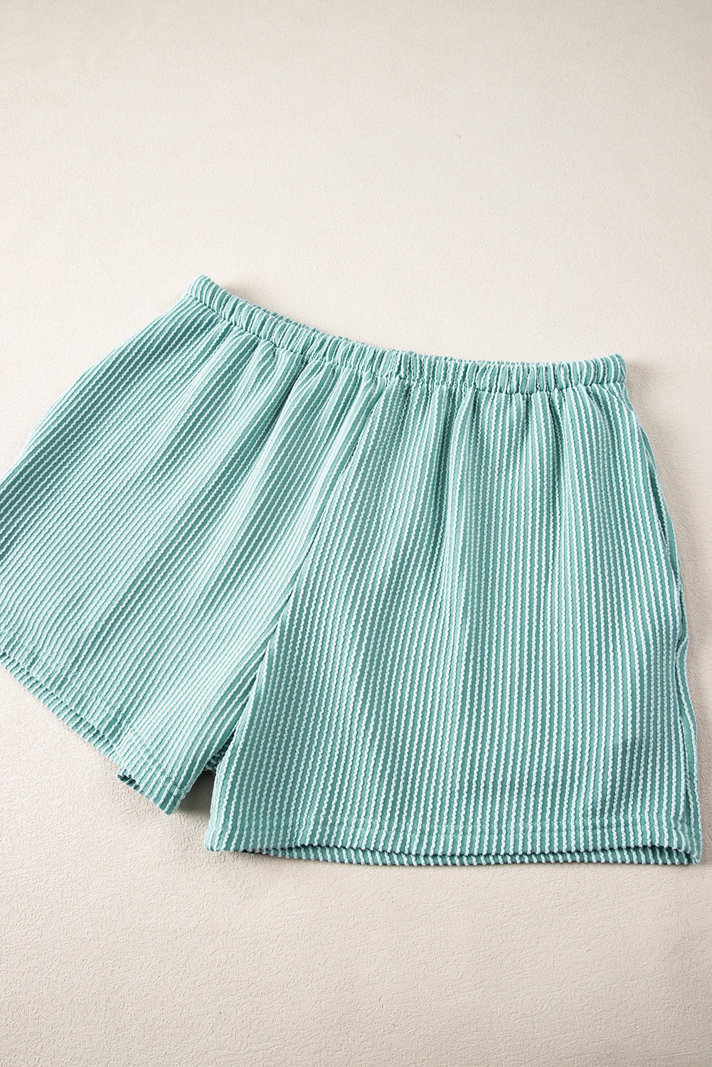 Iceland Blue Ribbed Textured Knit Loose Fit Tee and Shorts Set Short Sets JT's Designer Fashion