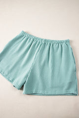 Iceland Blue Ribbed Textured Knit Loose Fit Tee and Shorts Set Short Sets JT's Designer Fashion
