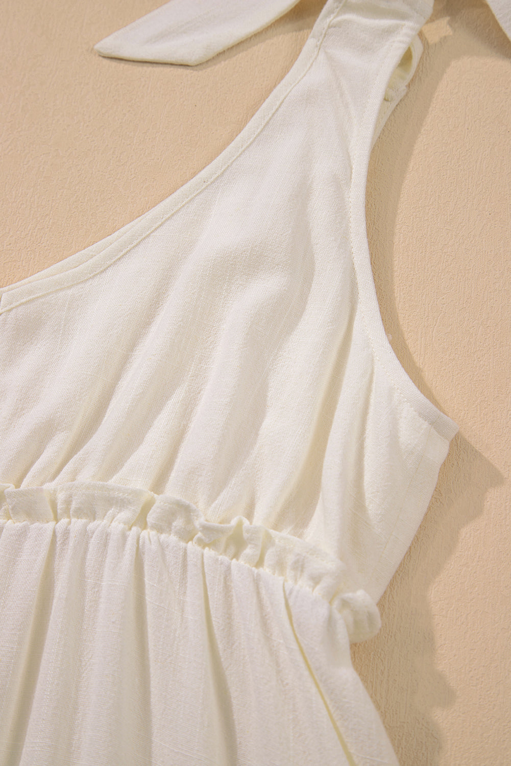 Oatmeal Solid Color Tied Straps Ruffle Tiered Mini Dress Mini Dresses JT's Designer Fashion