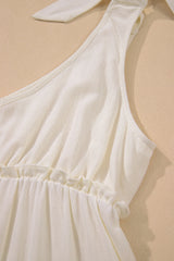 Oatmeal Solid Color Tied Straps Ruffle Tiered Mini Dress Mini Dresses JT's Designer Fashion