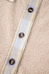 Smoke Gray Plaid Patchwork Collared Button-up Sherpa Long Coat Coats JT's Designer Fashion