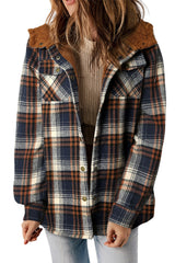 Plaid Pattern Sherpa Lined Hooded Shacket Plaid Shackets JT's Designer Fashion