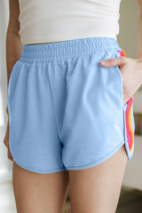 Beau Blue Color Block Stripes Elastic High Waist Active Shorts Casual Shorts JT's Designer Fashion