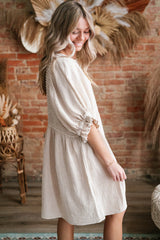 White Textured Ruffled Puff Sleeve Loose Dress Mini Dresses JT's Designer Fashion