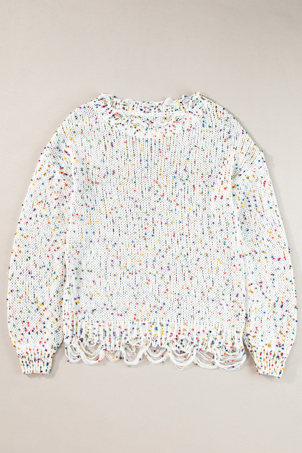 White Colorful Confetti Distressed Knit Sweater Sweaters JT's Designer Fashion